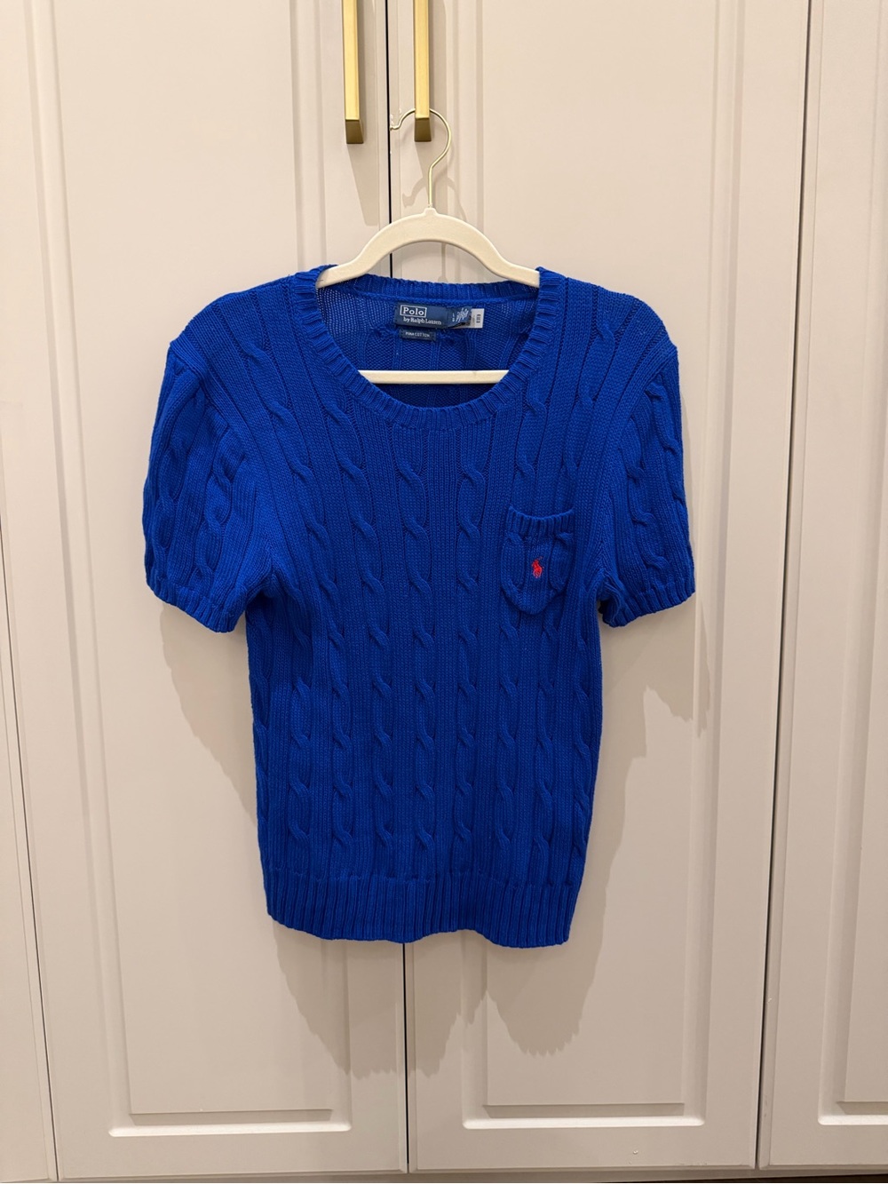 Ralph Lauren Bright Blue Cable Knit Short Sleeve Sweater